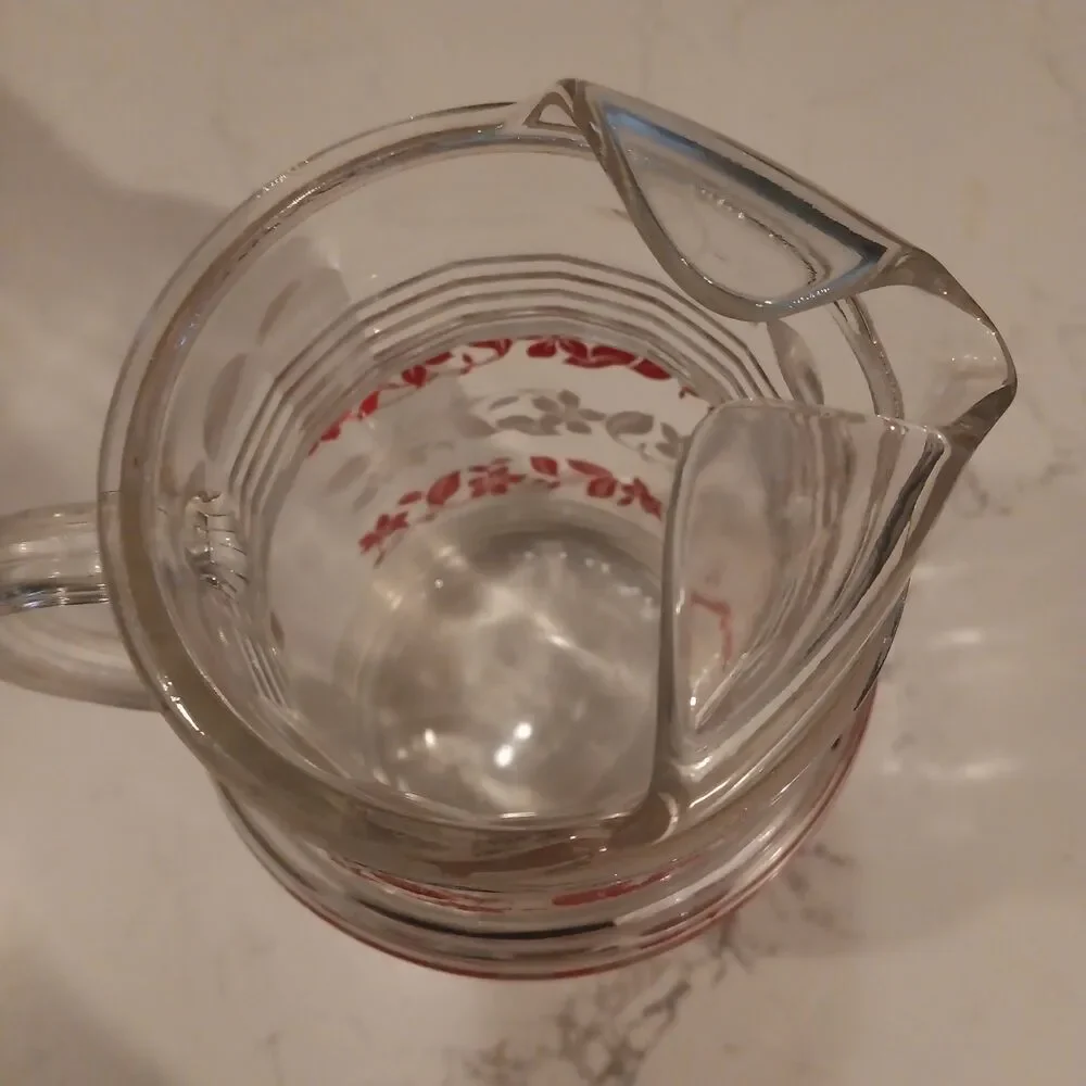 1950s MCM Hazel Atlas Clematis Floral Ribbed Ice Lip Glass Pitcher - Rare!